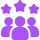 Group of people with stars icon representing patient satisfaction and healthcare usability rating.